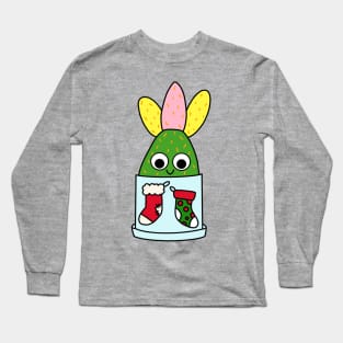 Cute Cactus Design #237: Hybrid Cactus In Christmas Themed Pot Long Sleeve T-Shirt
